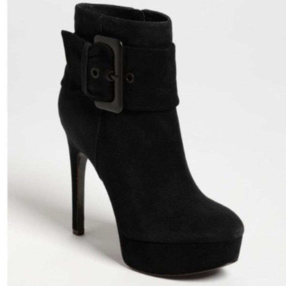 Via Spiga Black Suede Platform Ankle Booties